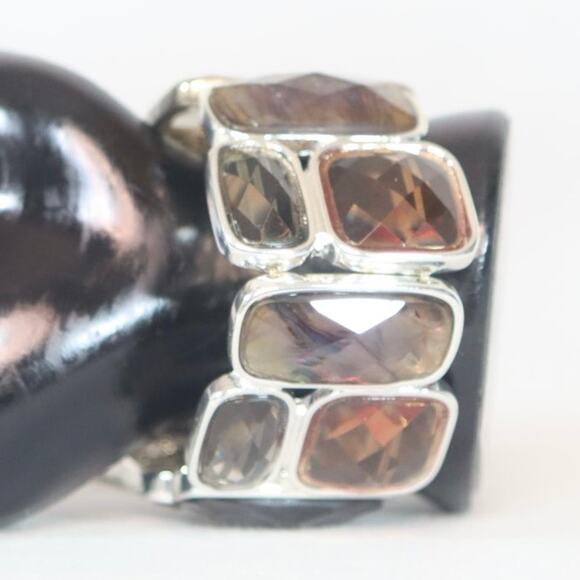 Dana Buchman Stretch Bracelet Silver Tone Bezel Faceted Brown Colored Stones - Picture 4 of 9